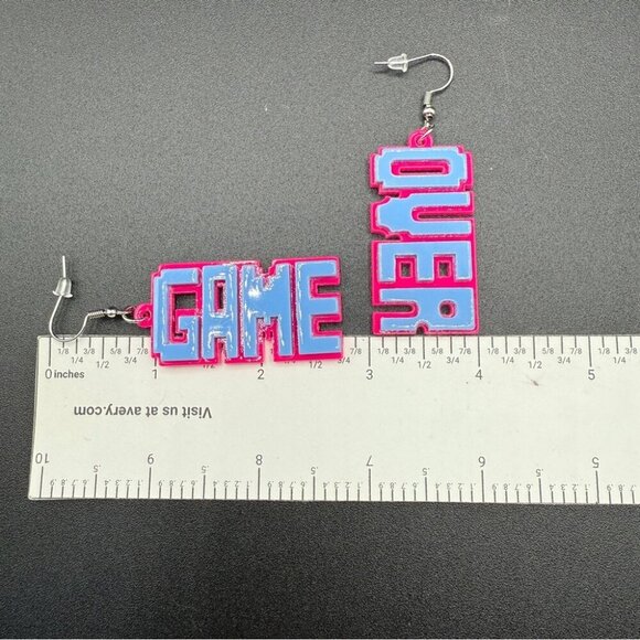 Gamer Girl PC 'Game Over' Acrylic Neon Pink and Blue Earrings - Pierced - Picture 6 of 8